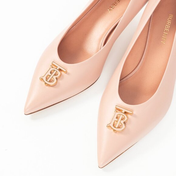 Burberry Ezra 40 Pink Leather TB-Monogram Pointed-Toe Pumps - Picture 1 of 10